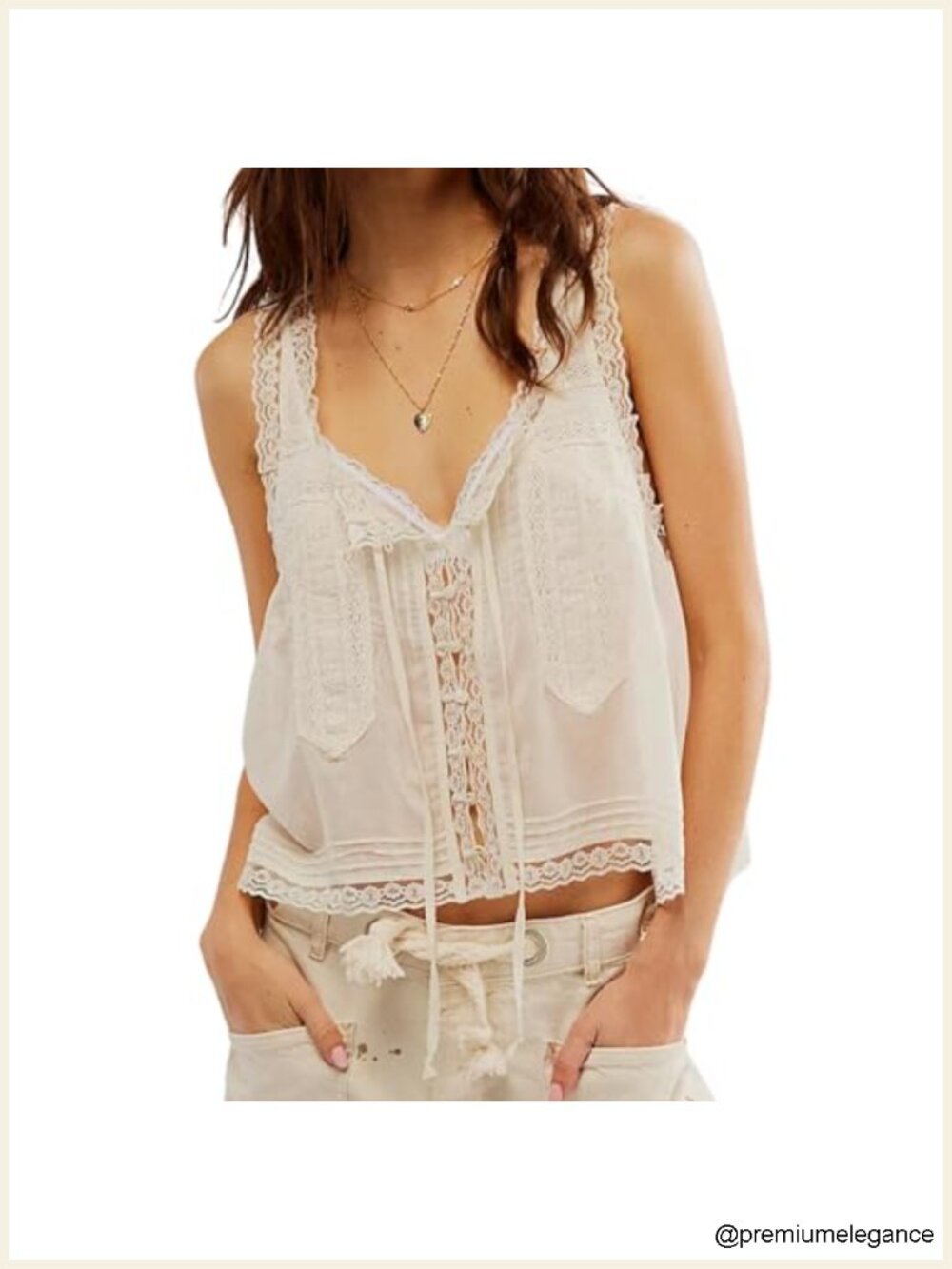 Sleeveless Ruffled Lace Trim Chiffon Crop Top Scoop Neck Flowy Button Down